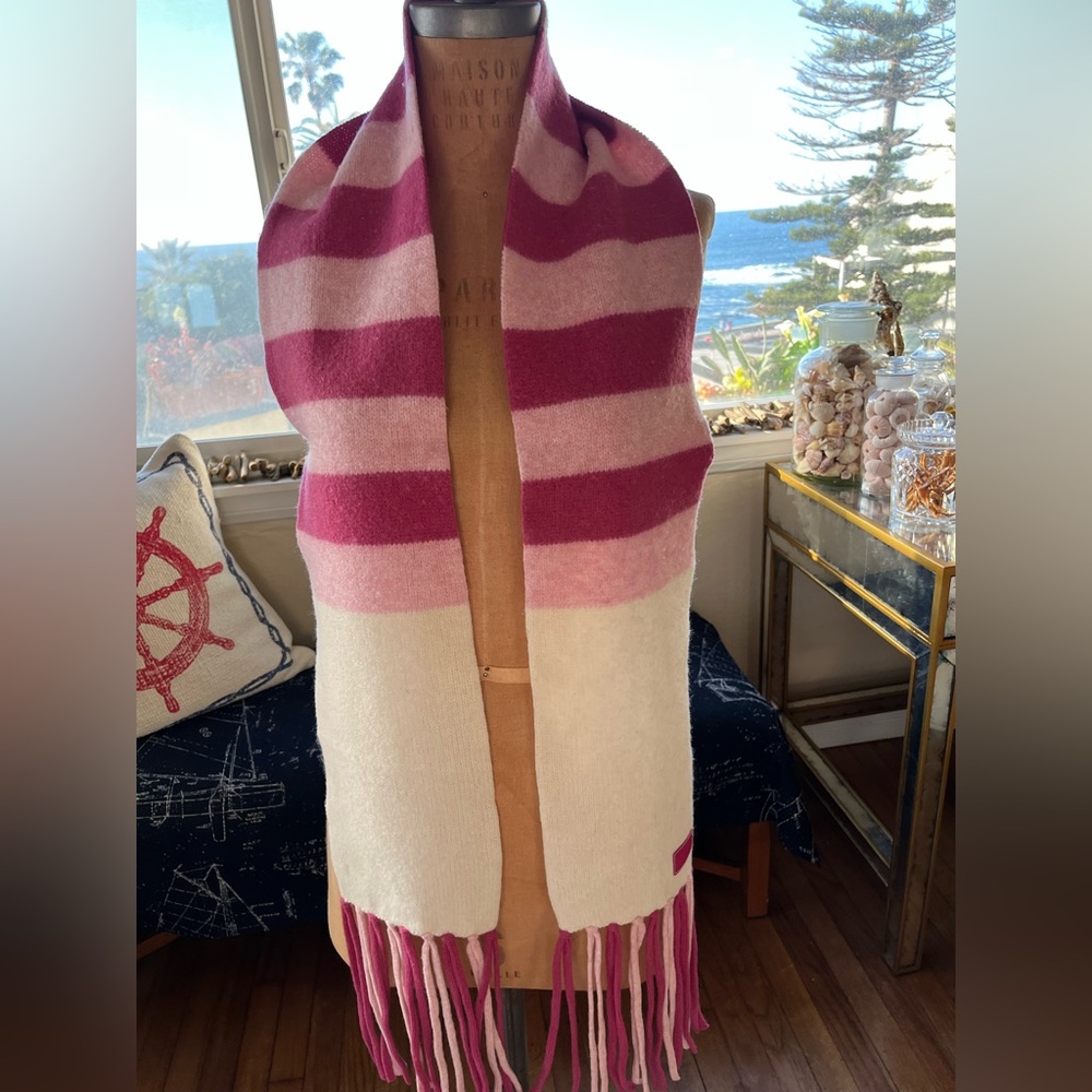 Coach pink and cream stripe lambs wool knit scarf